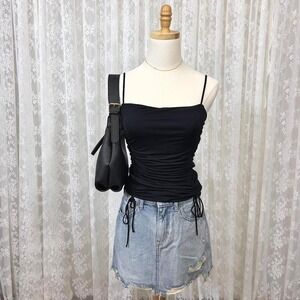 Vintage Y2K The Limited‎ Black Ruched Cami Tank Top Women's S Glam Goth